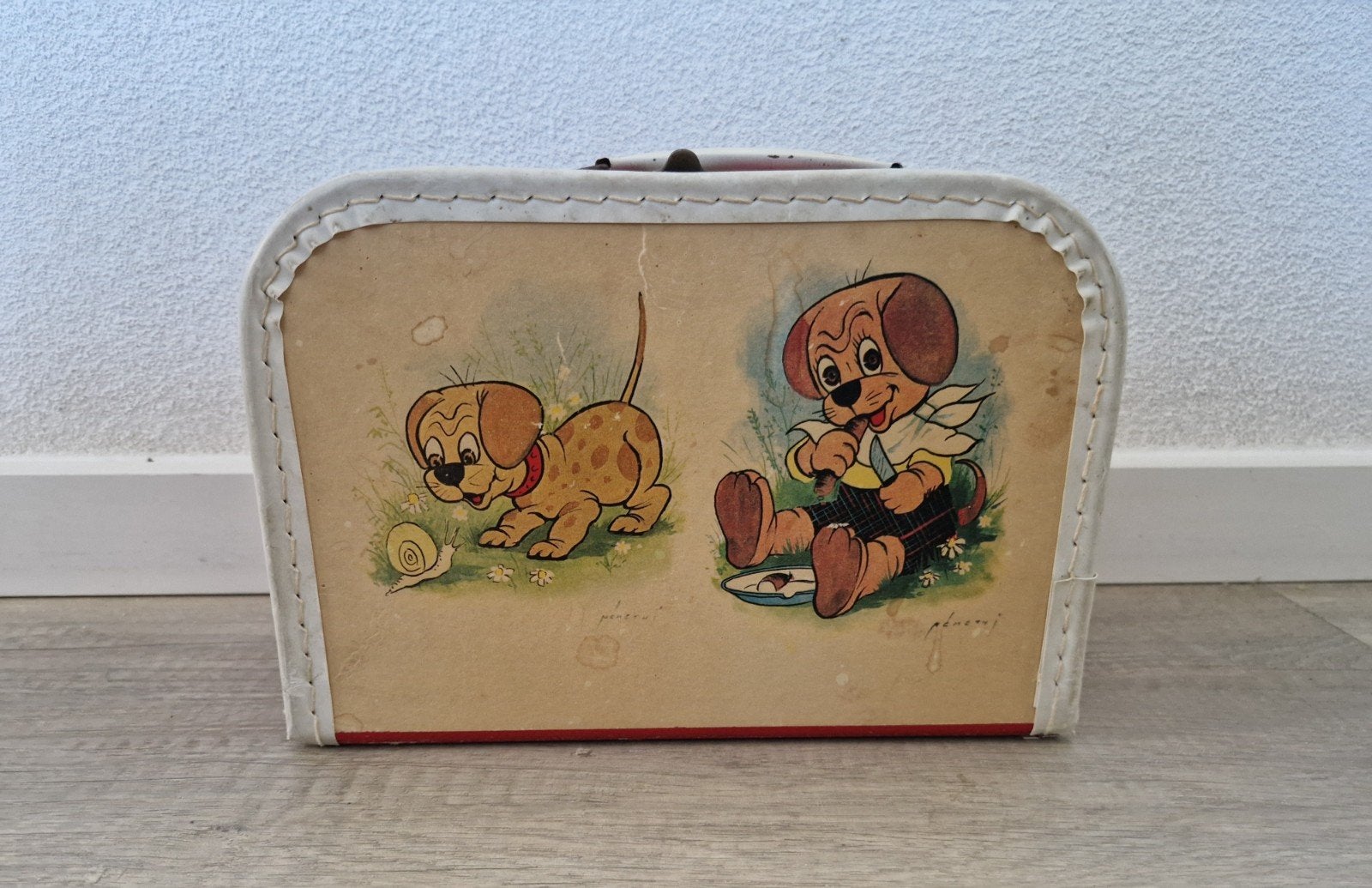 koffertje koffer vintage retro hondje sigaar broodtrommel, Ophalen of Verzenden, Zo goed als nieuw, Minder dan 50 cm, Minder dan 35 cm