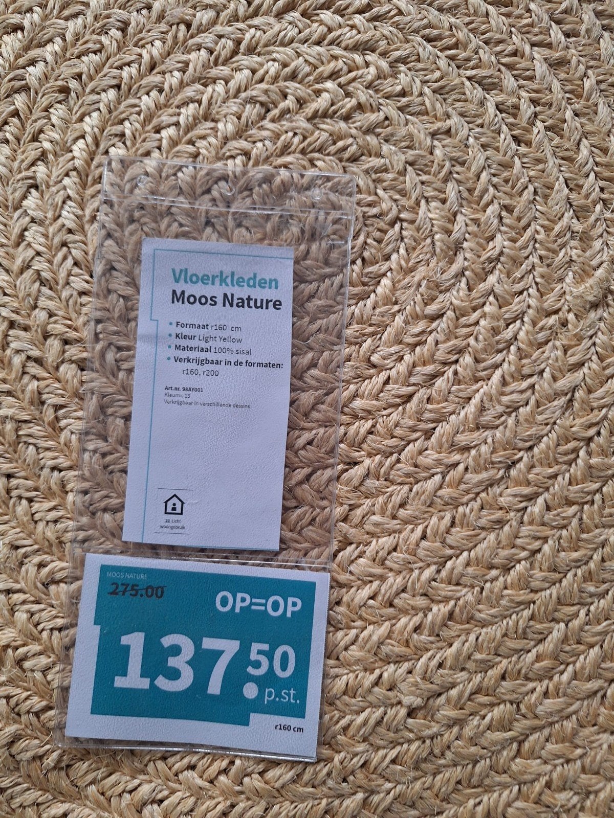 Rond sisal vloerkleed Moos Nature, 160 cm, lichtgeel, Ophalen