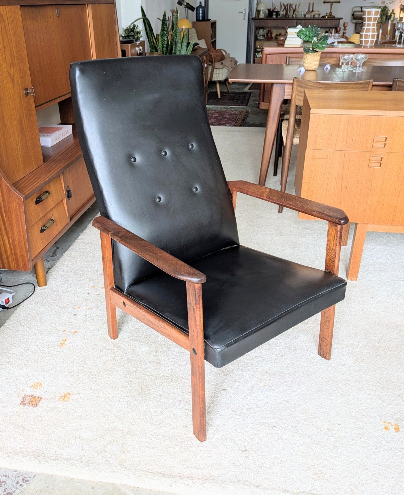 Vintage scandinavische (Zweedse) fauteuil, Huis en Inrichting, Stoelen, Ophalen, ., Zwart, .