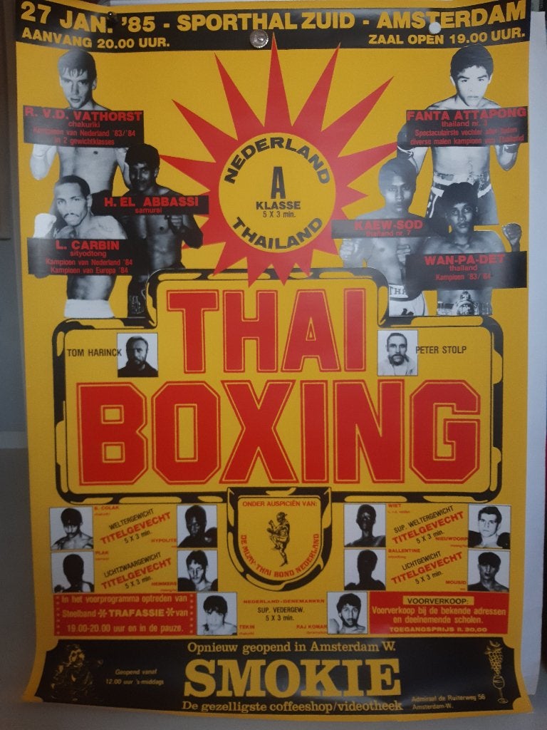 Originele poster Thai boxing Amsterdam 1985, Rechthoekig Staand, Ophalen of Verzenden, Zo goed als nieuw, A1 t/m A3