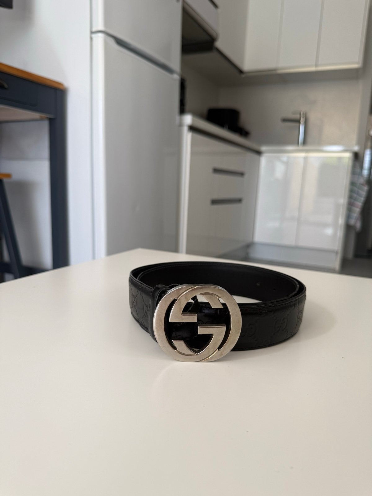 Gucci Riem (GG) - Leer - Maat M - Origineel, Losse buckle of gesp, Gedragen, Echt leder, Zwart