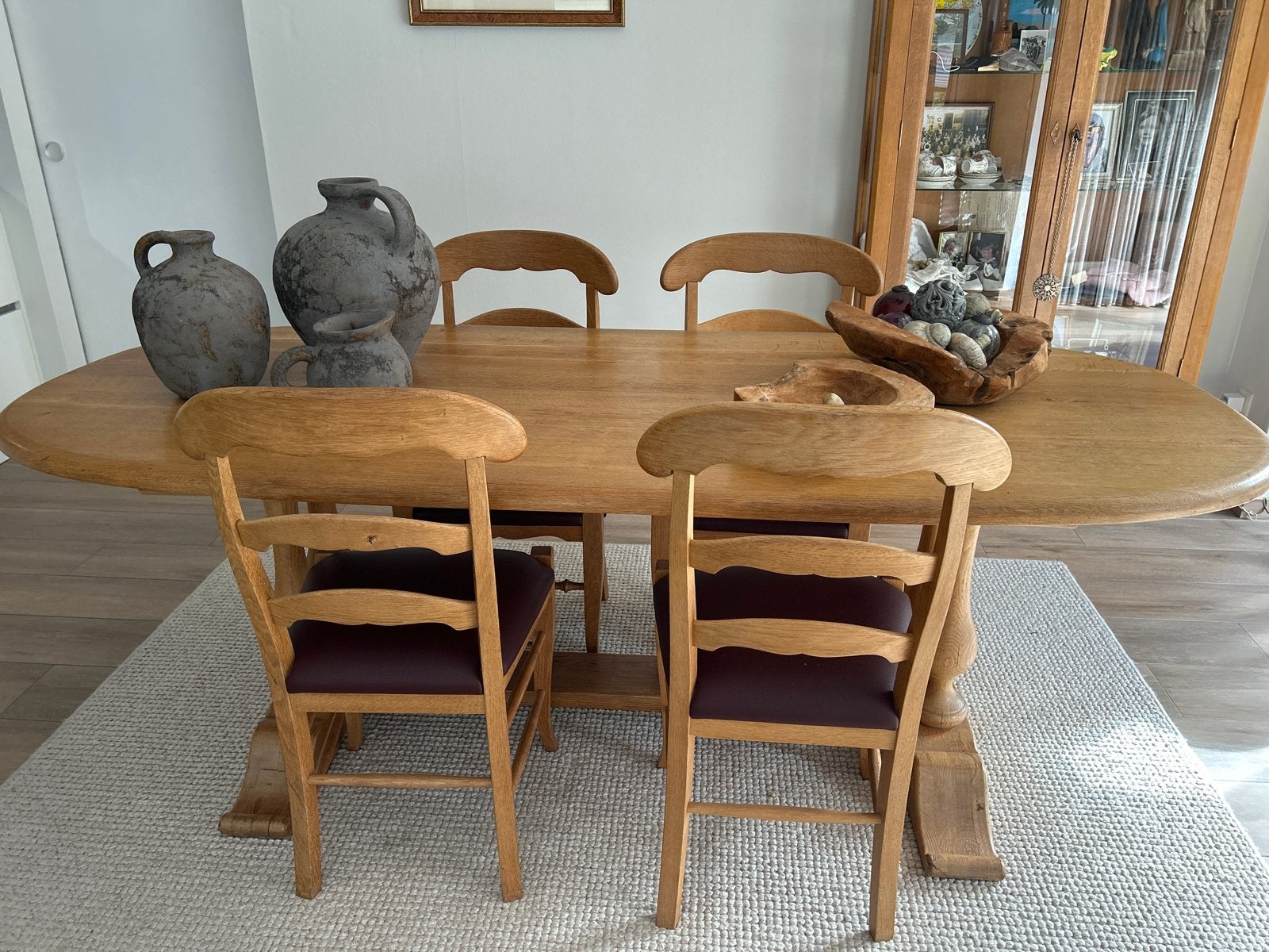 Eikenhouten eettafel met 4 stoelen - Ovaal, Huis en Inrichting, Tafels | Eettafels, Ophalen, Gebruikt, Eikenhout, 200 cm of meer