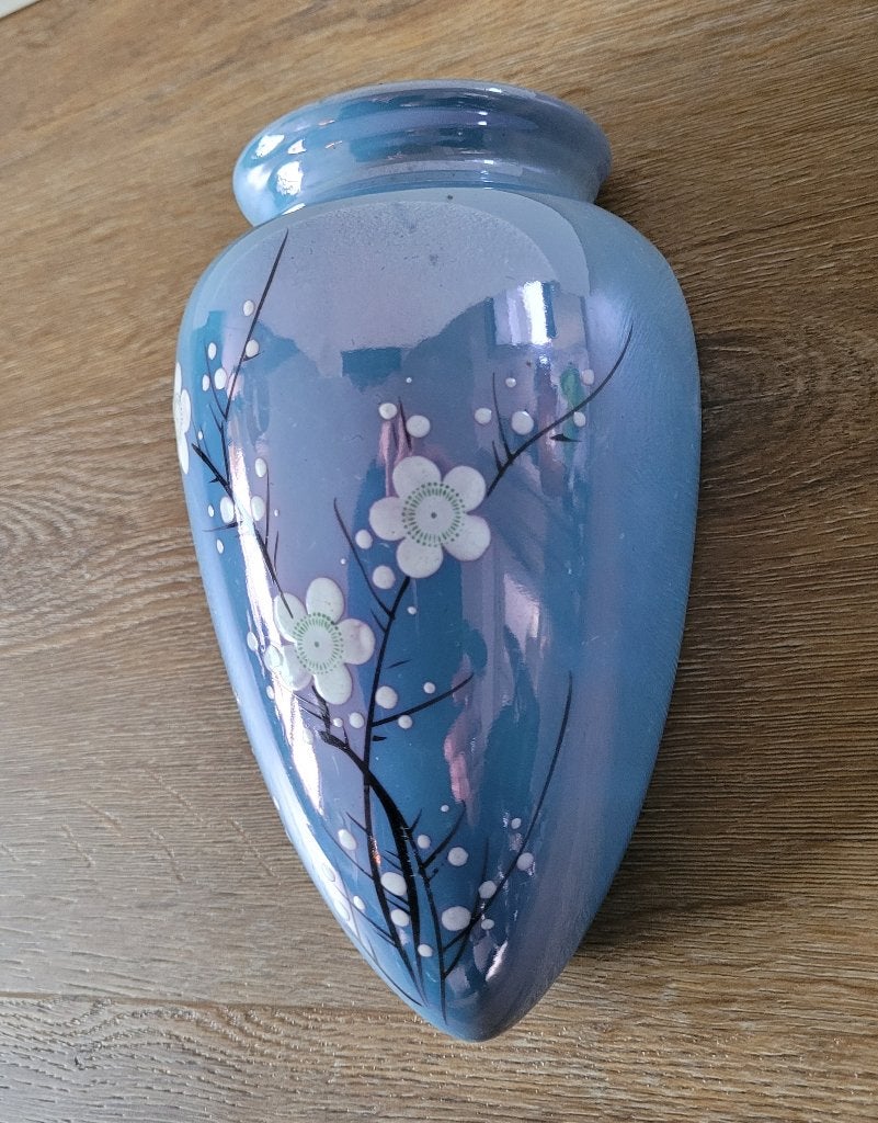 Japanse wand jardiniére blauw porselein met witte bloemen, Ophalen of Verzenden