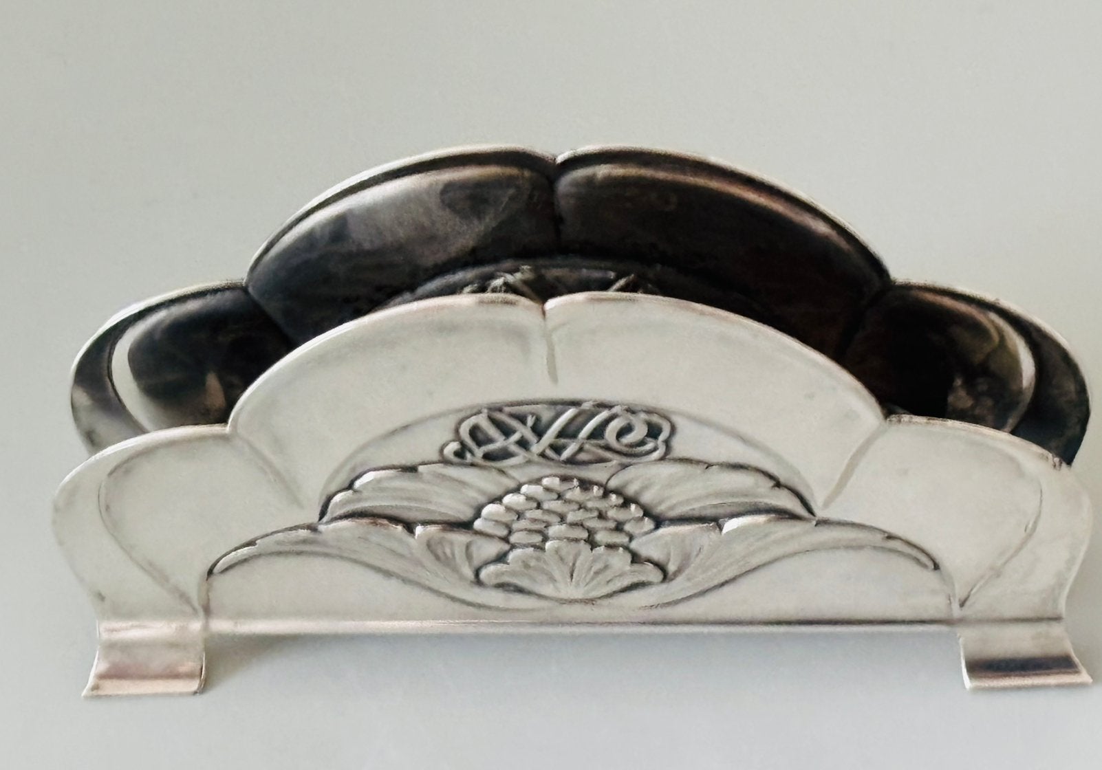 Art Deco verzilverde servetten houder (G Nilson), Ophalen of Verzenden