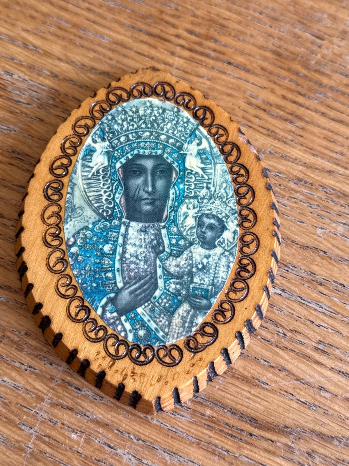 Houten icoon van de Zwarte Madonna van Częstochowa, Antiek en Kunst, Antiek | Religie, Ophalen of Verzenden