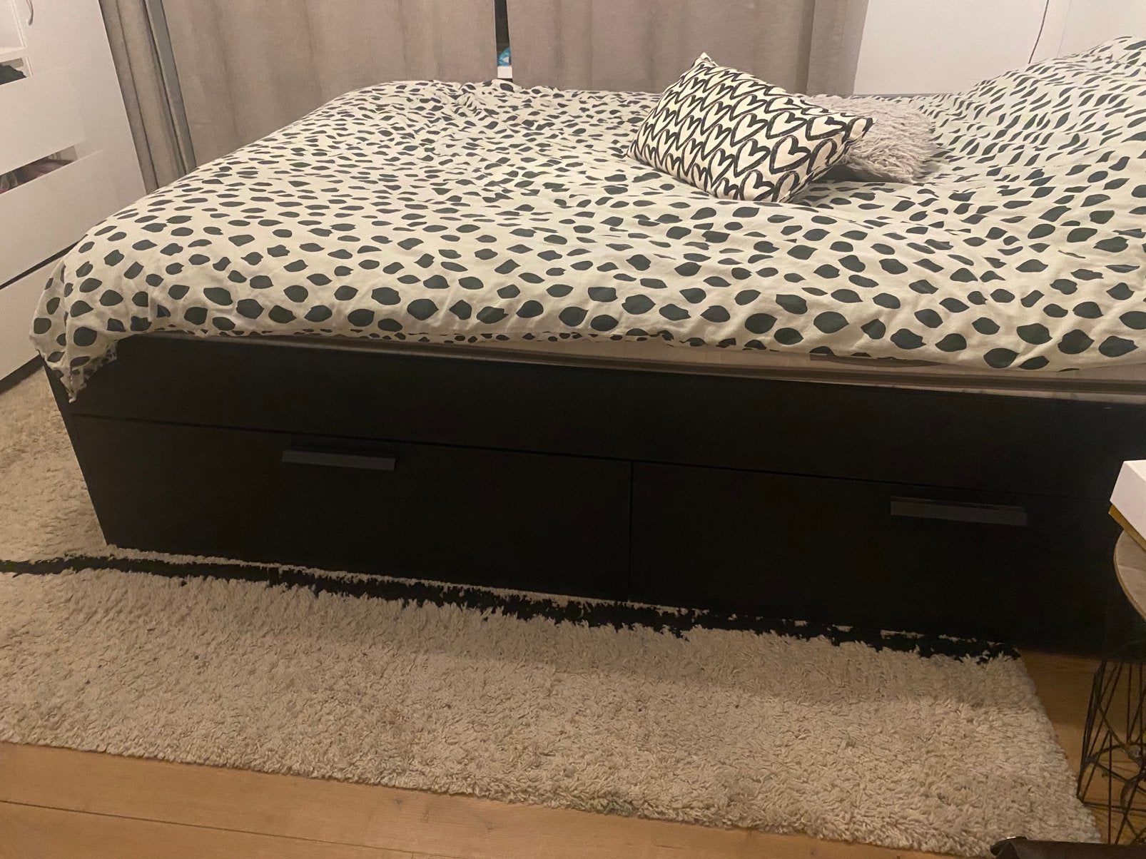 IKEA BRIMNES Bedframe met opberglades, zwart, 140x200 cm, Ophalen, Gebruikt, Zwart, Tweepersoons