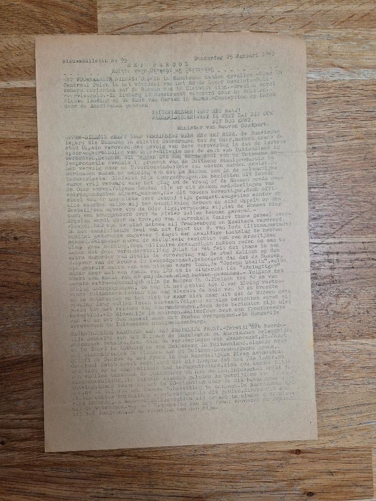 Wo2 illegale pers verzetskrant Het Parool, 25 januari 1945, Ophalen of Verzenden, Nederland, Boek of Tijdschrift
