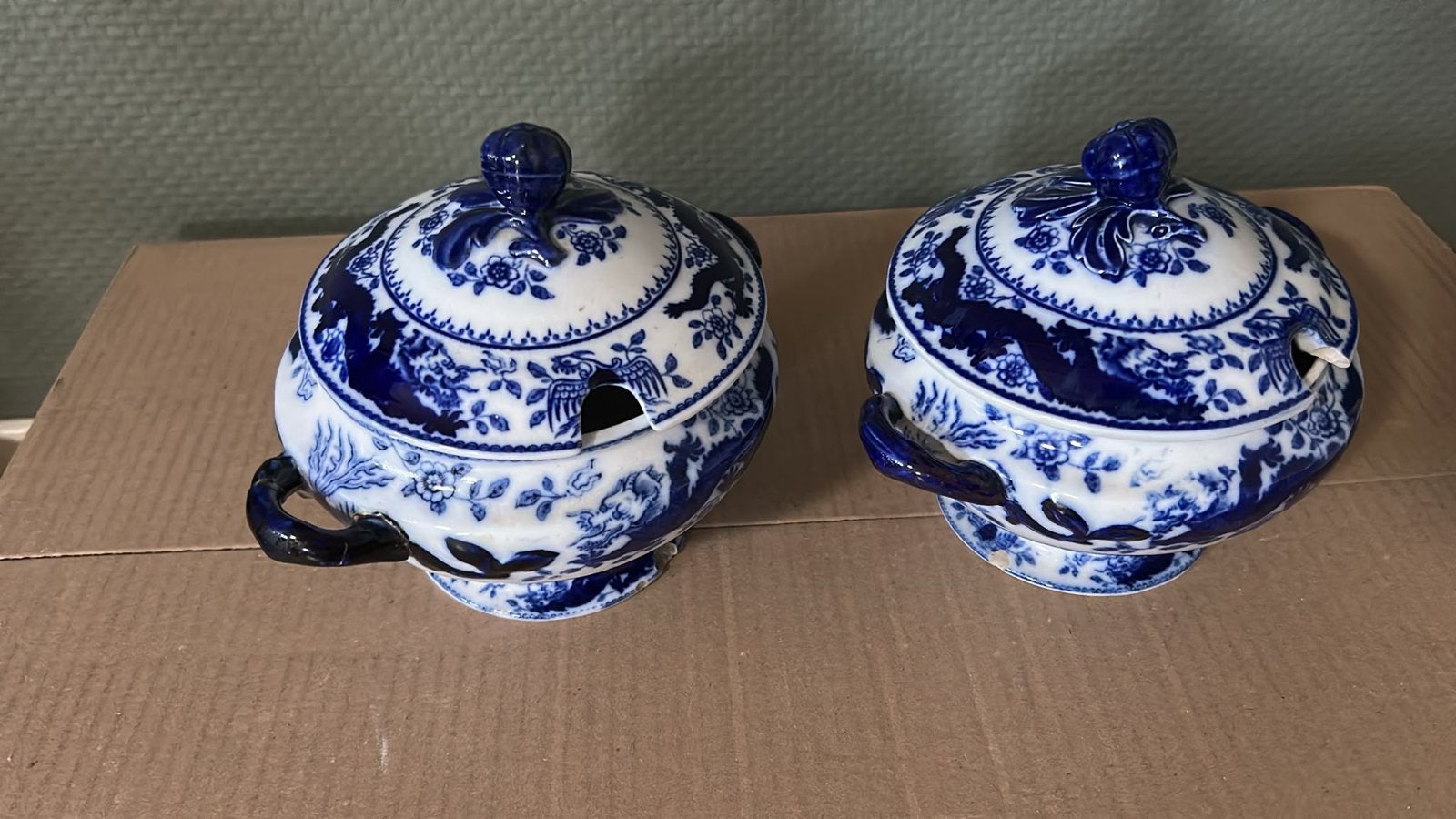 Antieke Chinese Blauw-Witte Suikerpotten (2 stuks), Ophalen of Verzenden