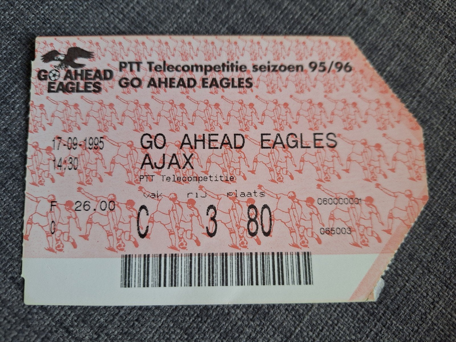 Go Ahead Eagles-Ajax, toegangskaart 1995/96, Tickets en Kaartjes, Eén persoon, September
