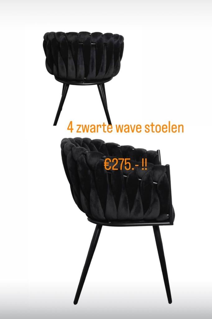 4x zwarte wave stoelen, Huis en Inrichting, Stoelen, Ophalen of Verzenden, Zo goed als nieuw, Zwart, Vier