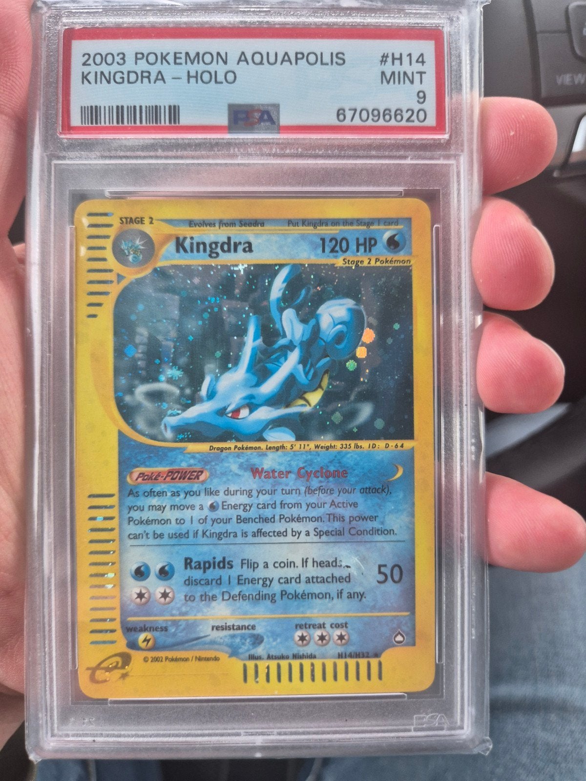 2003 Pokémon Aquapolis Kingdra Holo PSA 9 NOSE SWIRL 🌀, Ophalen, Zo goed als nieuw, Losse kaart, Foil
