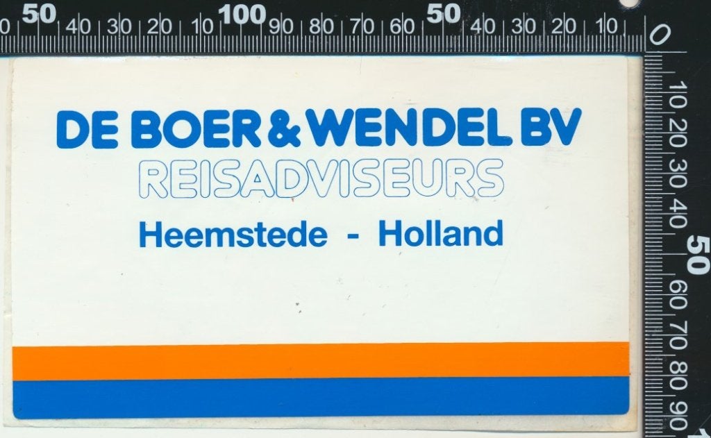 Sticker: De Boer en Wendel Reisadviseurs - Heemstede, Ophalen of Verzenden, Zo goed als nieuw, Bedrijf of Vereniging
