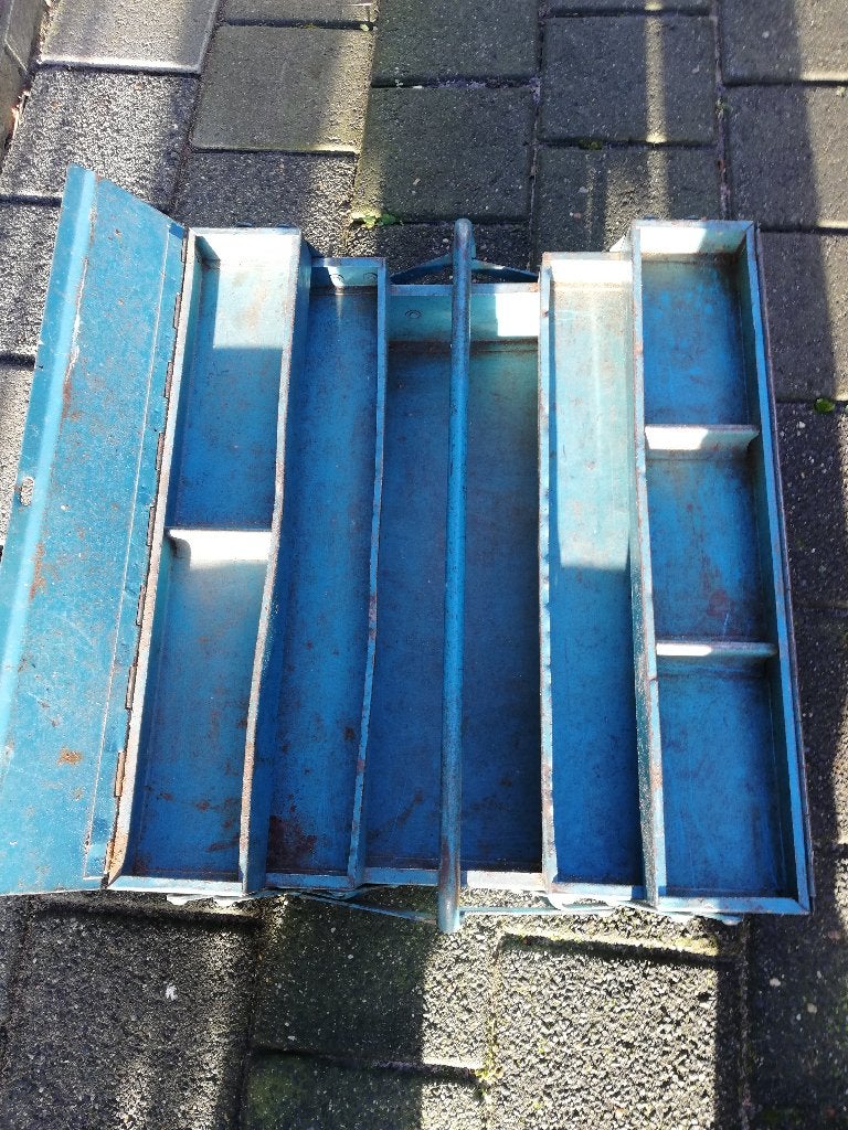 metalen 3delige gereedschapkiste gereedschapskist - Blauw, Ophalen of Verzenden, Gebruikt, Gereedschapsopslag