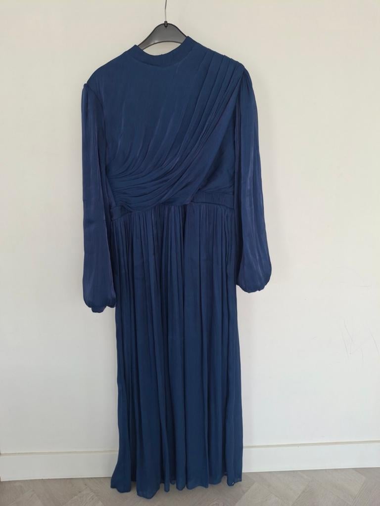 Glanzende jurk met drape bij de buste, maat 48 (valt als 46), Kleding | Dames, Jurken, Blauw, Maat 46/48 (XL) of groter, Ophalen of Verzenden