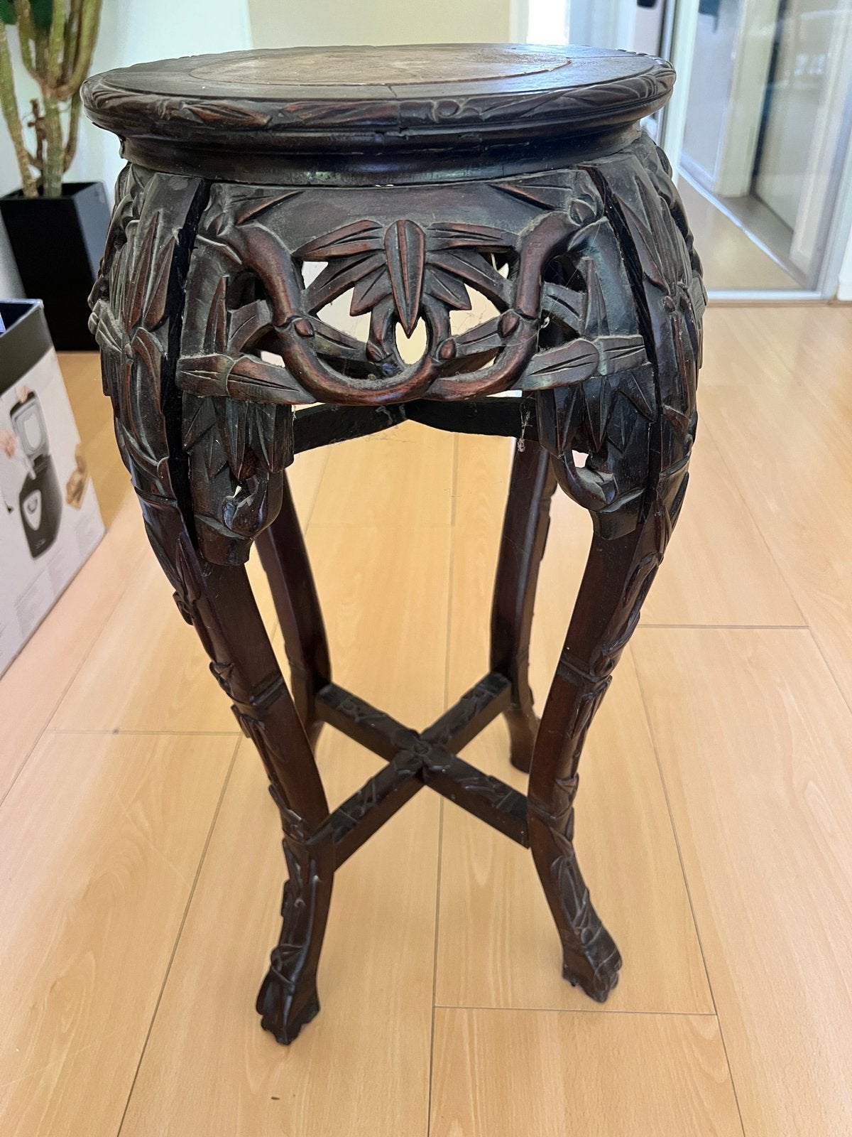 Antieke chinese plantentafel met marmer blad, Huis en Inrichting, Tafels | Sidetables, Ophalen, 50 tot 100 cm, Zo goed als nieuw