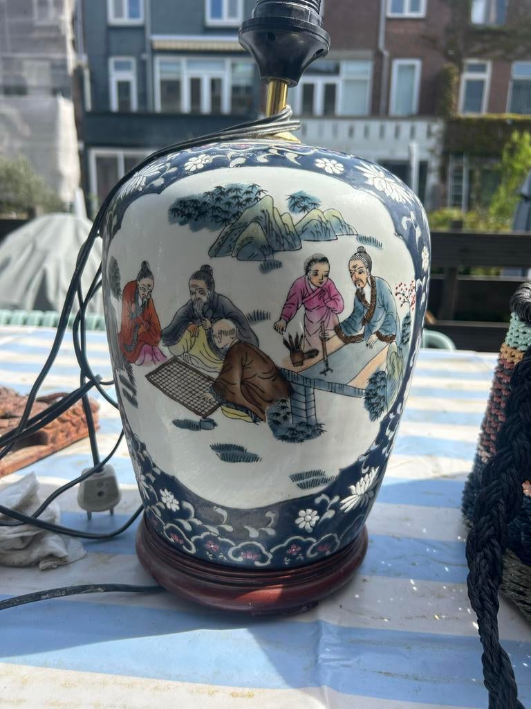 Vintage Chinese tafellamp met handgeschilderde scènes, Ophalen