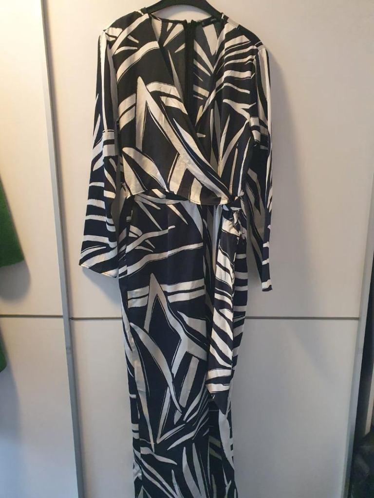 Zgan! zwart/wit jumpsuit van Mango maat L!, Verzenden, Maat 42/44 (L), Zo goed als nieuw, Overige kleuren
