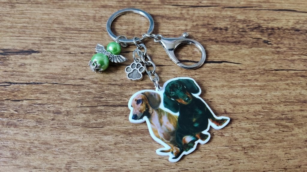 Sleutelhanger Teckel bruin zwart groot met beschermengeltje, Verzenden, Nieuw