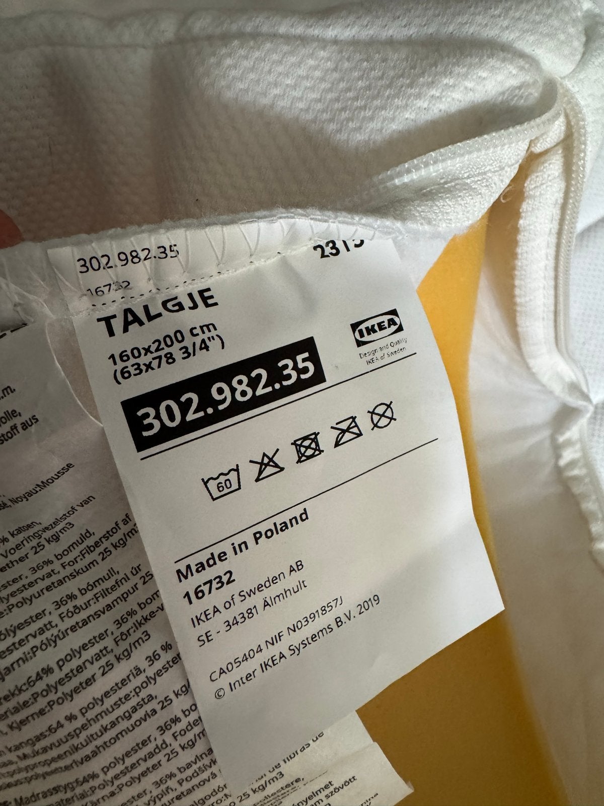 IKEA Talgje matras topper 160x200 met wasbare hoes, Ophalen, Gebruikt, Tweepersoons, Matras