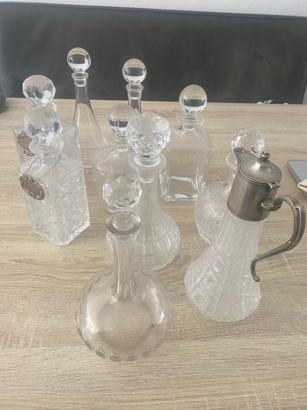 Set van 8 kristallen karaffen - Vintage, Antiek en Kunst, Antiek | Glas en Kristal, Ophalen