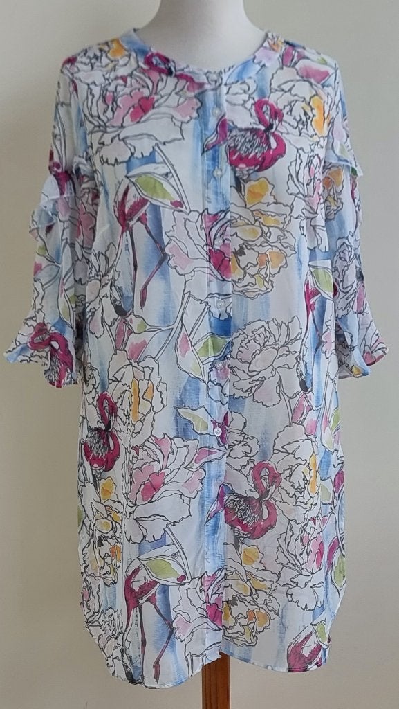 MS Mode witte tuniek blouse met kleurtjes mt. 48, Kleding | Dames, Blouses en Tunieken, Zo goed als nieuw, Maat 46/48 (XL) of groter
