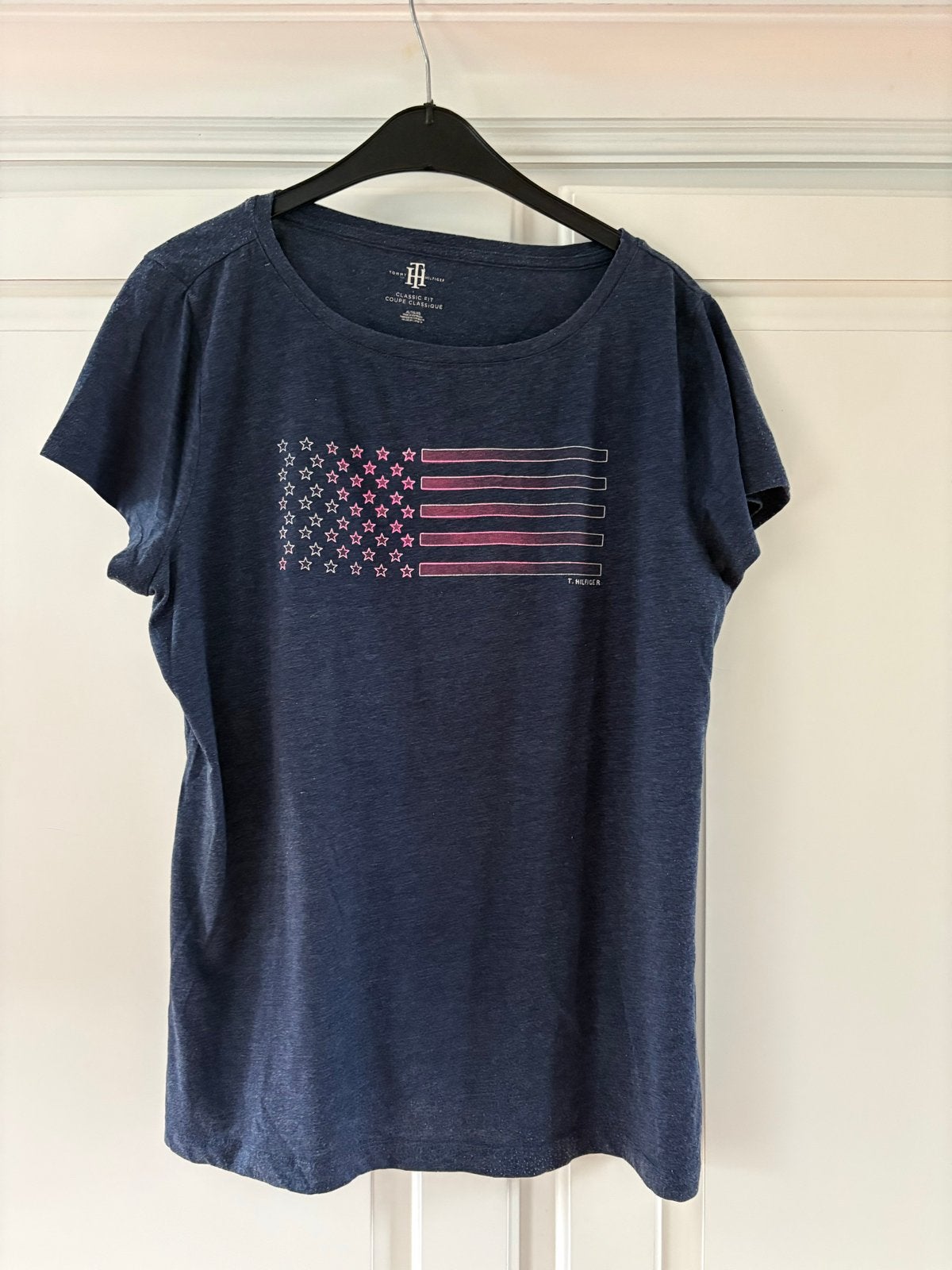 Tommy Hilfiger T-shirt met Amerikaanse vlag print, Blauw, Maat 46/48 (XL) of groter, Ophalen of Verzenden, Zo goed als nieuw