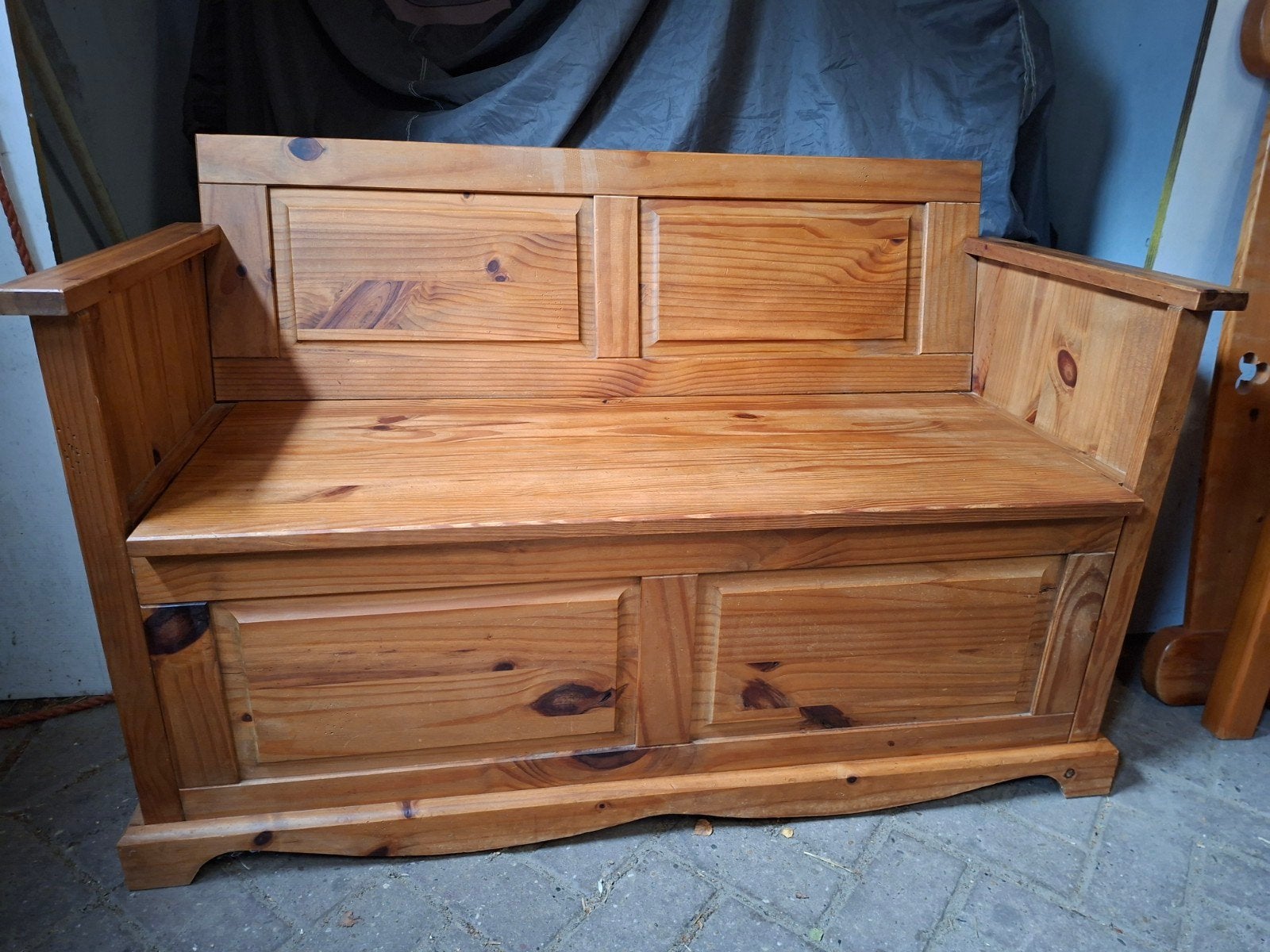 massief houten klepbank sfeervol praktische bergmeubel, Ophalen, Gebruikt, Hout