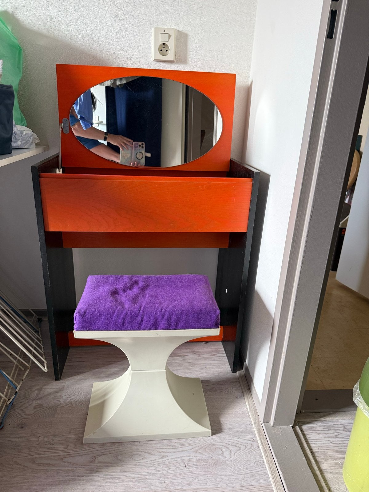 Vintage kaptafel met spiegel en krukje, Ophalen, Gebruikt, 50 tot 100 cm, Minder dan 100 cm
