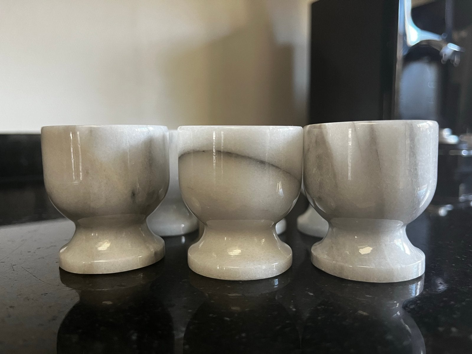 Luxe set van 6 marmeren eierdopjes, Steen, Overige merken, Overige typen, Vintage