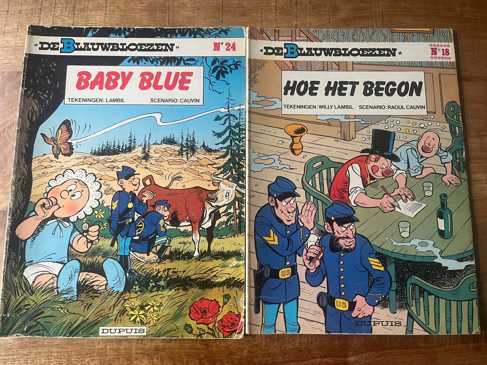 De Blauwbloezen: Baby Blue (N24) en Hoe het Begon (N18), Meerdere stripboeken, Ophalen of Verzenden, Gelezen