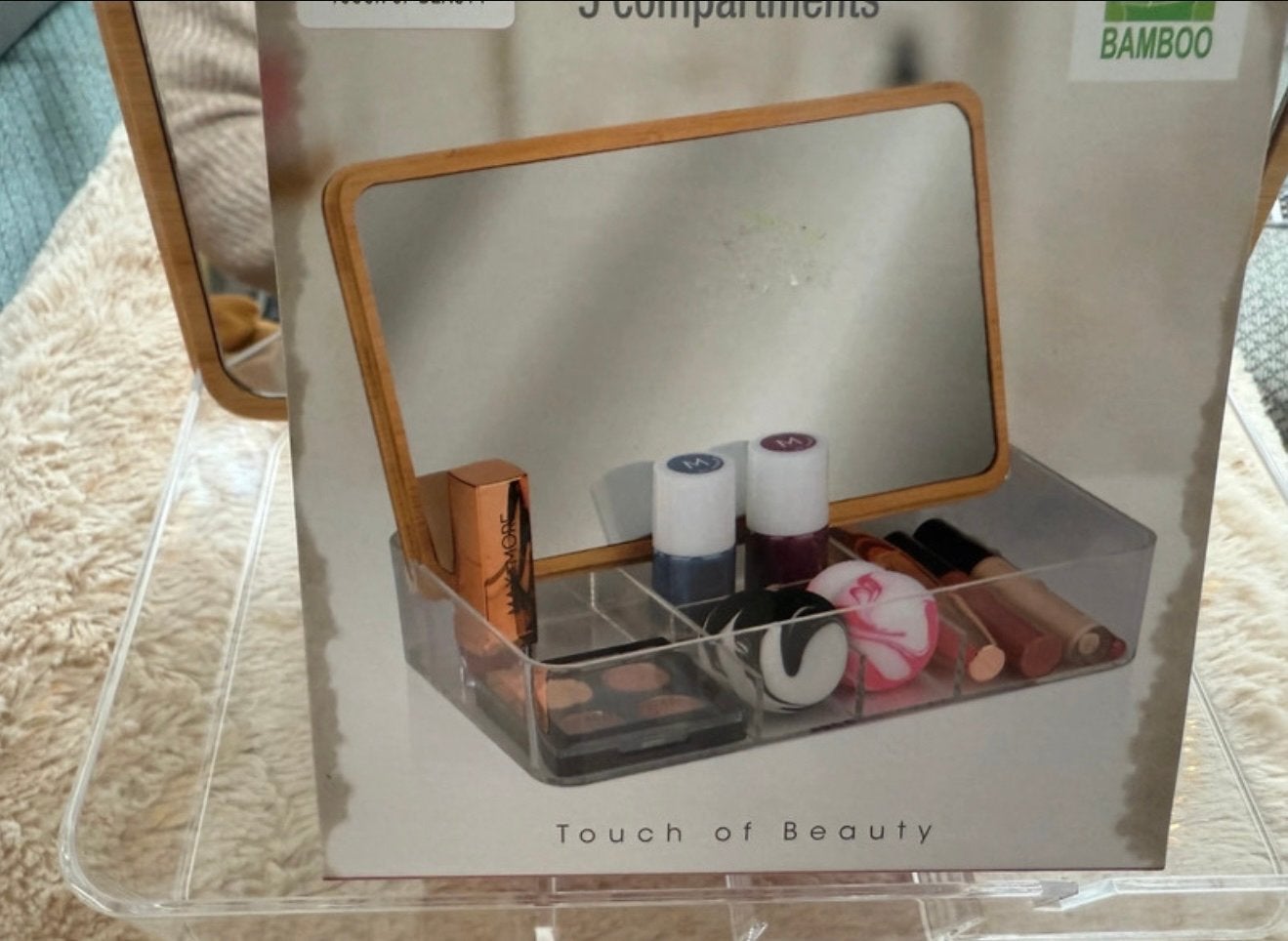 Make-up Opbergdoos met Bamboe Spiegel - 5 Vakken, Overige kleuren, Nieuw, Ophalen of Verzenden, Met spiegeltje(s)