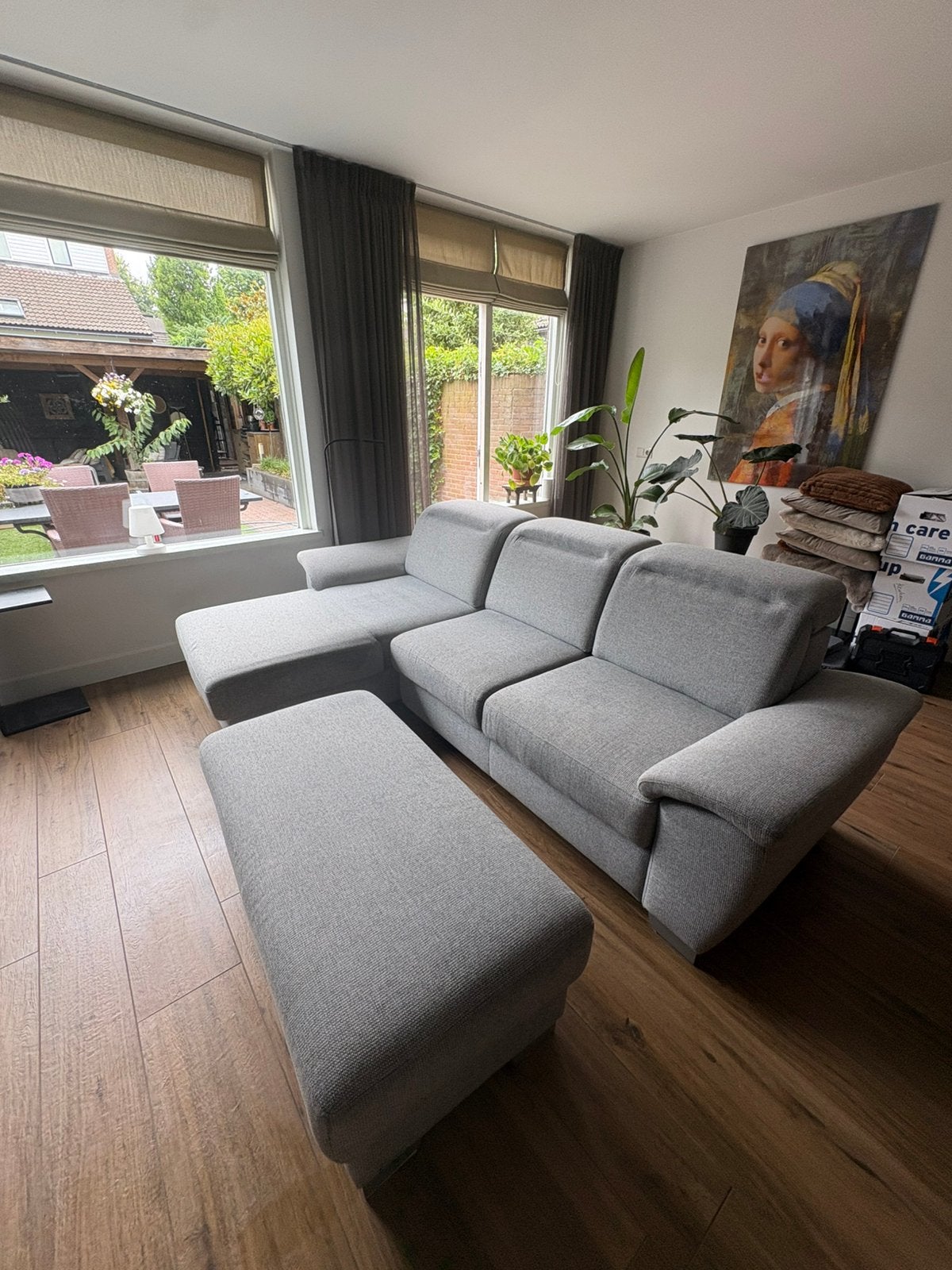 Mooie bank, chaise lonque en poef, Ophalen, Zo goed als nieuw, Stof