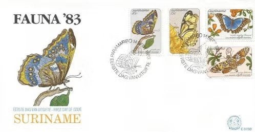 Suriname 1983 - FDC E73b - Fauna Vlinders, Verzenden, Gestempeld