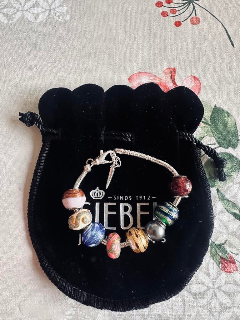 Siebel Juweliers Armband met Bedels - Zilver en Glas, Overige kleuren, Ophalen of Verzenden, Zo goed als nieuw, Met bedels of kralen