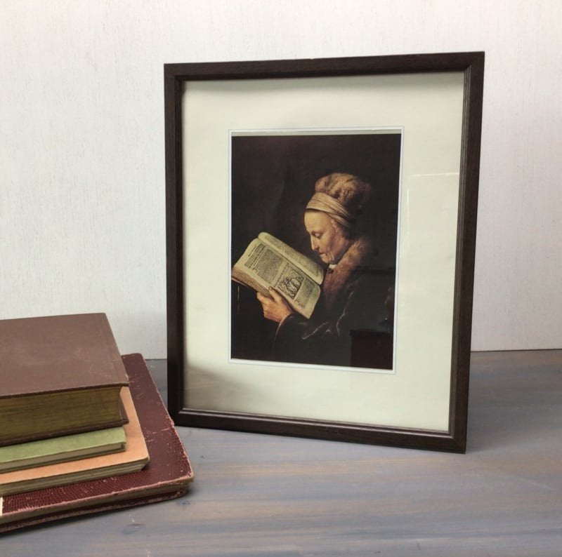Oude prent , Gerard Dou; lezende vrouw, Ophalen of Verzenden