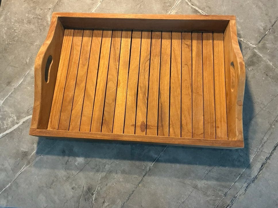 Teak dienblad met handvatten., Ophalen, Zo goed als nieuw, Dienblad, Met handvatten