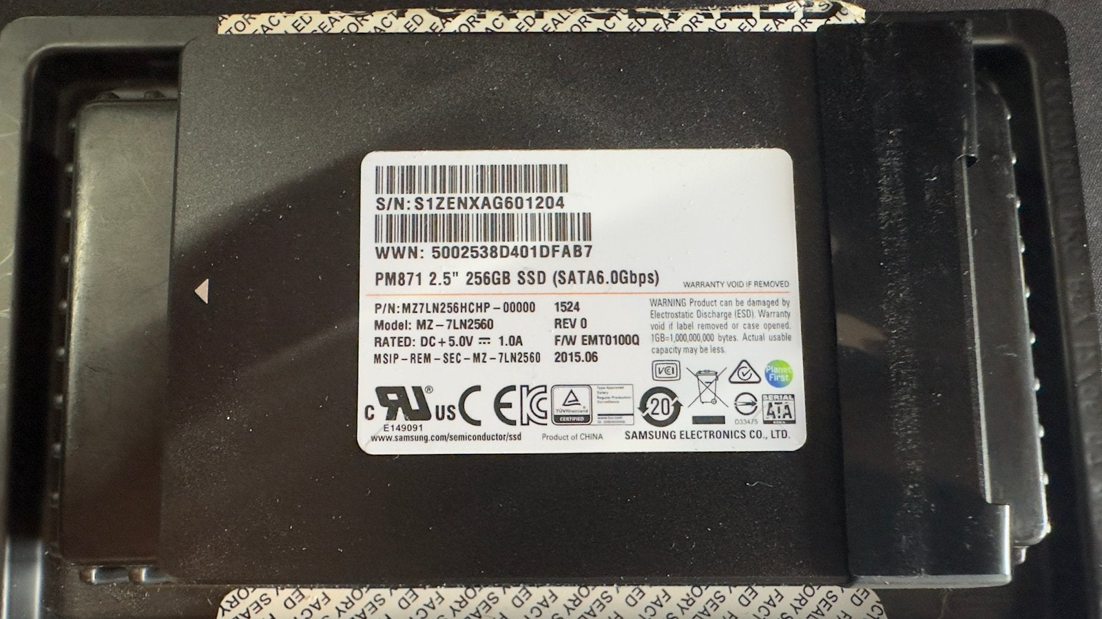 Samsung PM871 256GB 2.5 inch SATA SSD, Computers en Software, Harde schijven, Gebruikt, Ophalen of Verzenden, Laptop, 256gb