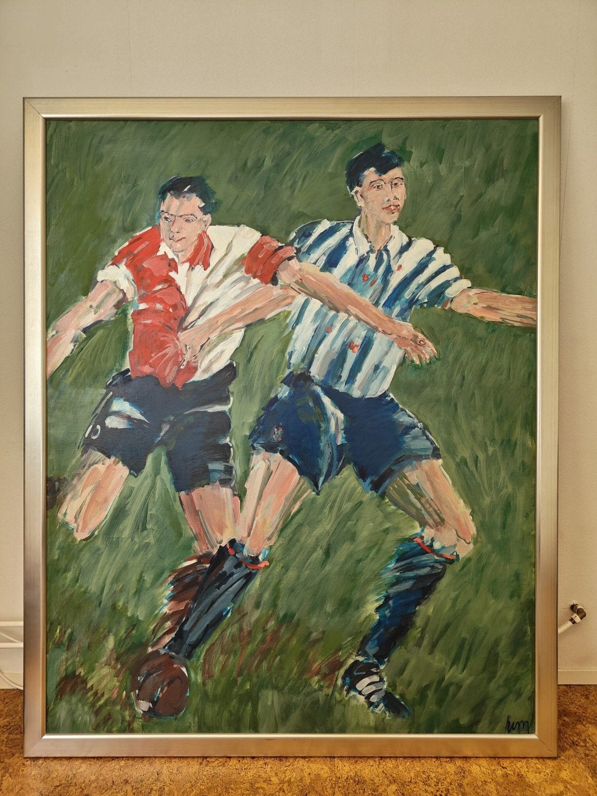 Uniek groot olieverfschilderij Feyenoord Heerenveen 150x120, Ophalen, Gedateerd, Olieverf, Doek
