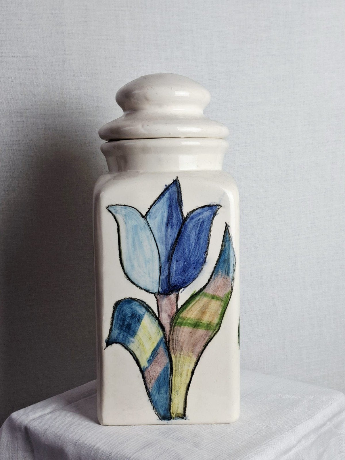 Vintage voorraadpot met tulp design, Antiek en Kunst, Ophalen of Verzenden