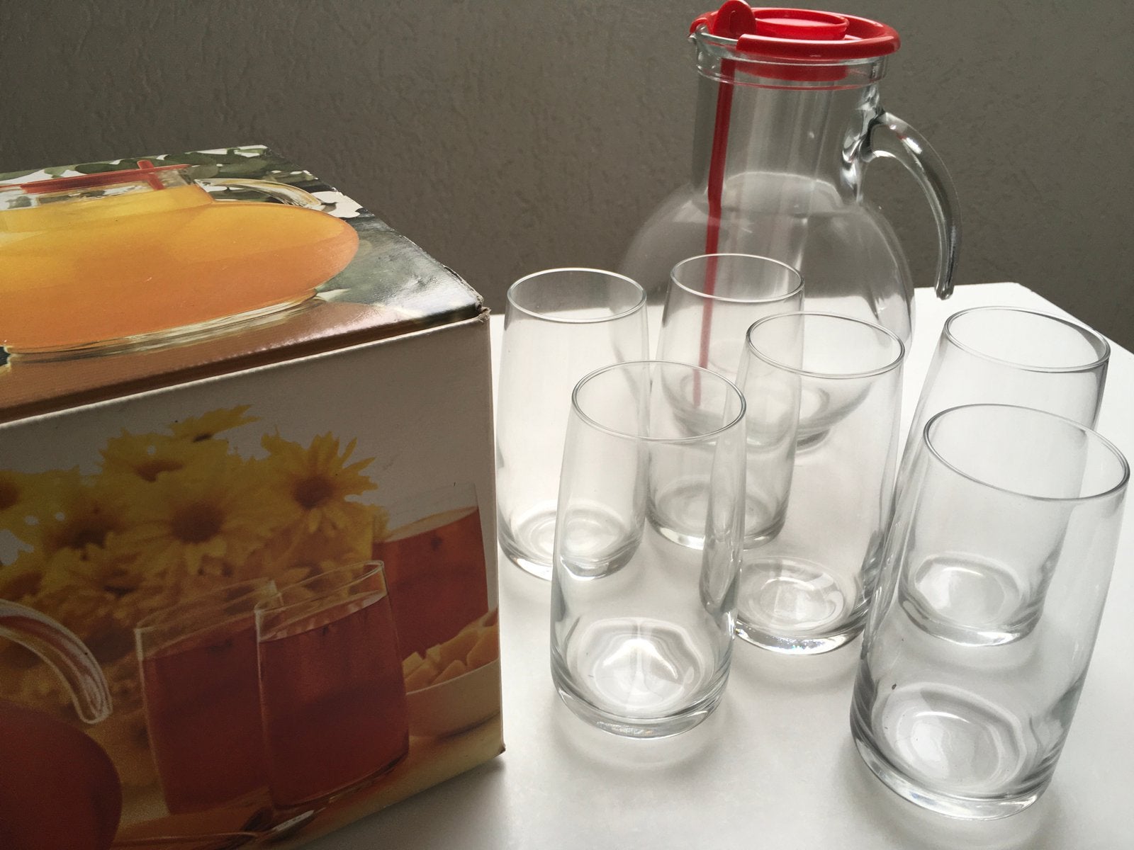 SAPKAN met IJSKOELER en  6 geblazen glazen, Ophalen of Verzenden