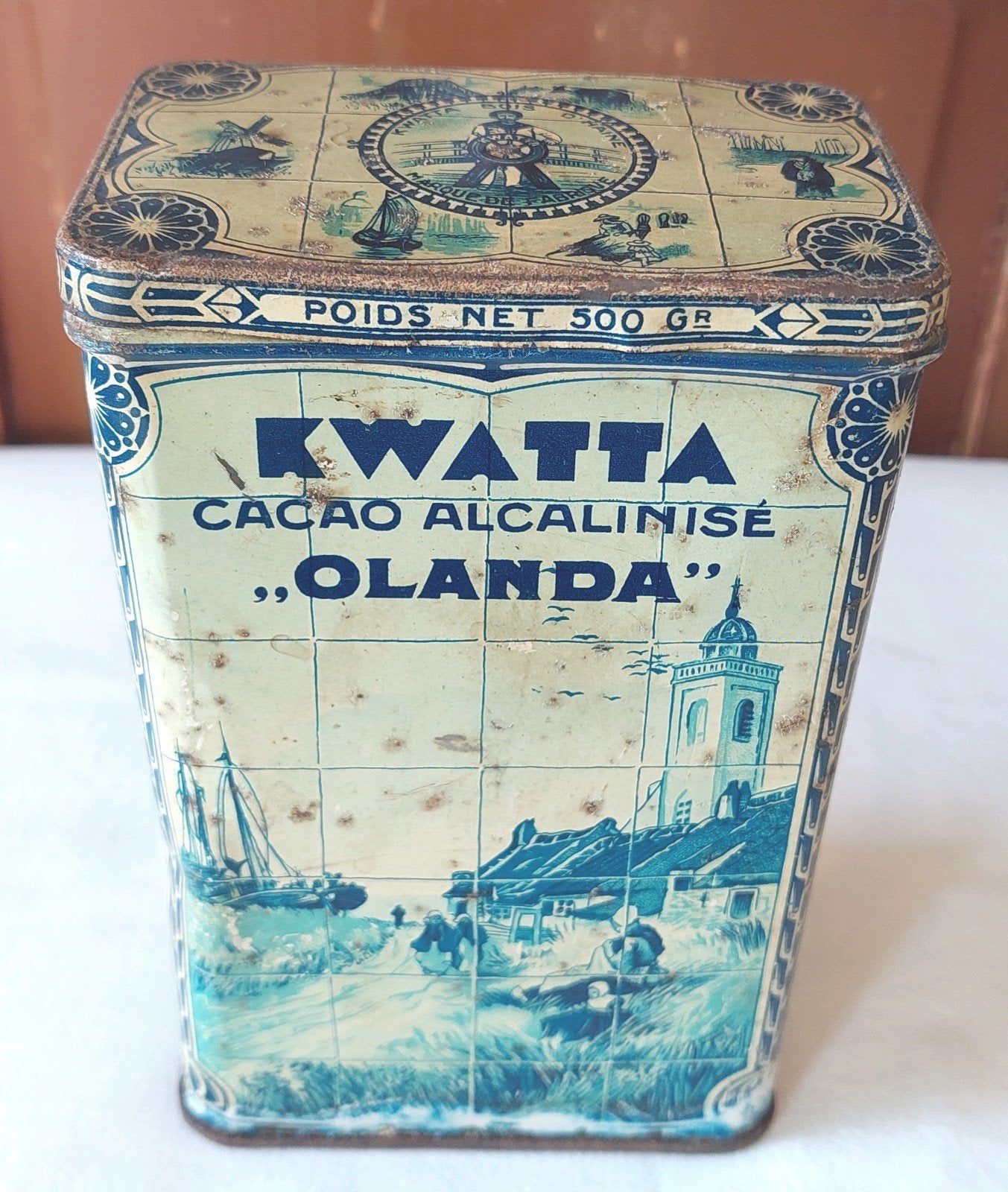 Kwatta Olanda 500 gram cacao blik reclame verpakking, Ophalen of Verzenden, Gebruikt, Overige, Overige merken