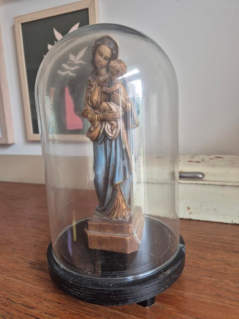 Vintage Mariabeeld met kindje Jezus onder glazen stolp, Ophalen of Verzenden