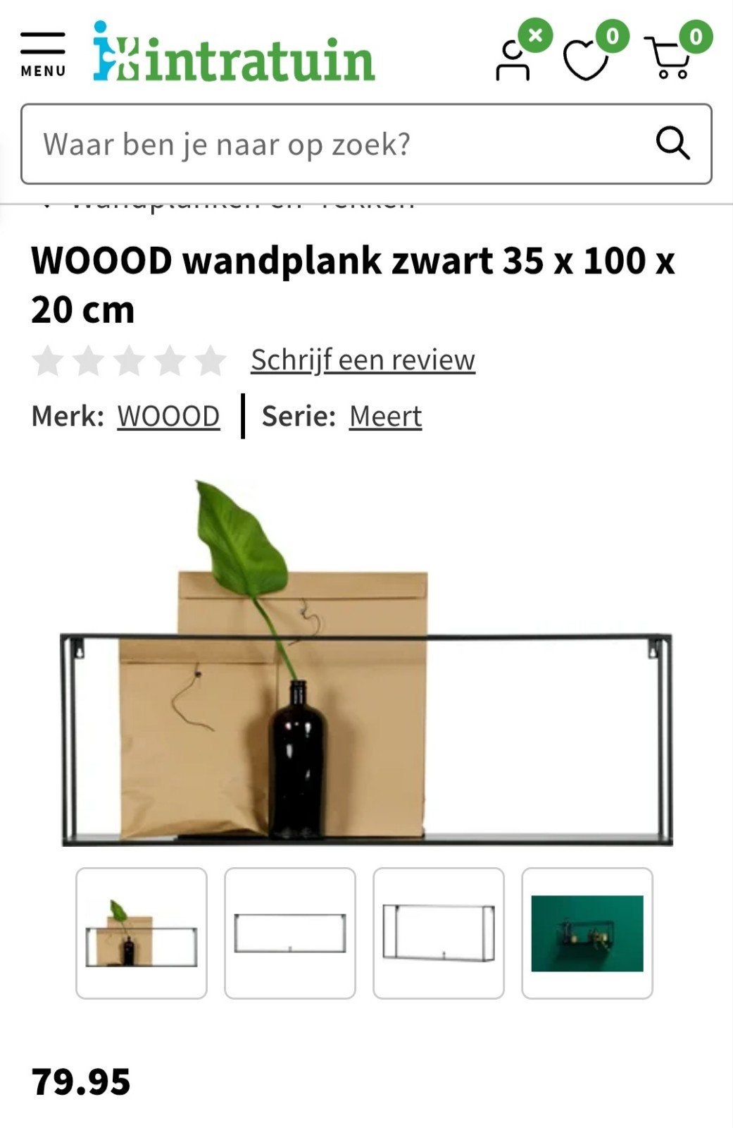 WOOOD Meert wandplank XXL 100cm zwart metaal, Ophalen of Verzenden, Nieuw