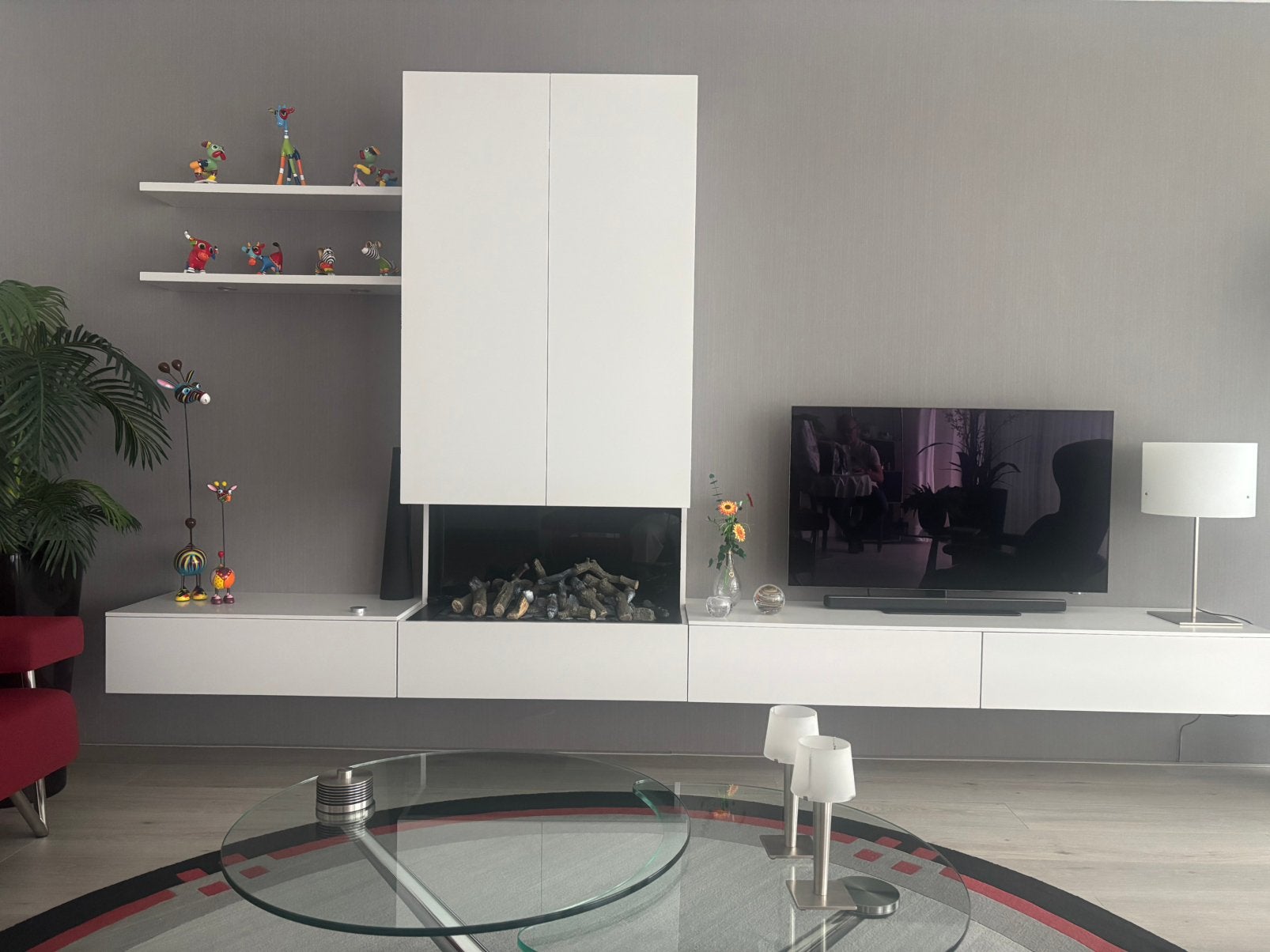 Prachtig wandmeubel met (kunst) openhaard, Huis en Inrichting, Kasten | Televisiemeubels, Ophalen, Zo goed als nieuw, 25 tot 50 cm