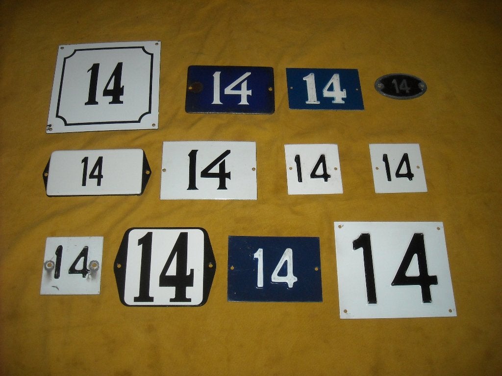 oud emaille huisnummer 14 ook 15 16 17 18 19 20 21 22 23 24, Antiek en Kunst, Ophalen of Verzenden