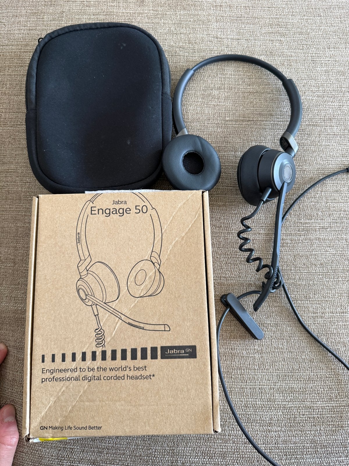 Jabra Engage 50 USB Headset 1 keer gebruikt met case!, Ophalen of Verzenden, Zo goed als nieuw, Jabra, Zwart