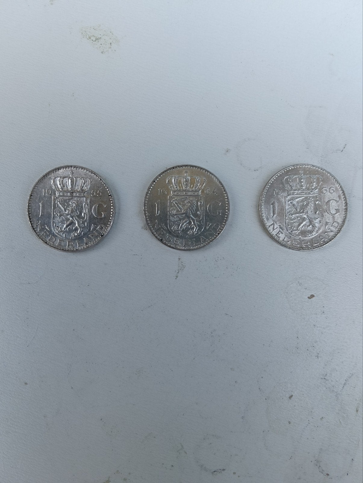 3 Zilveren Guldens Juliana 1955, 1964, 1966, Koningin Juliana, Zilver, Euro's, Ophalen of Verzenden