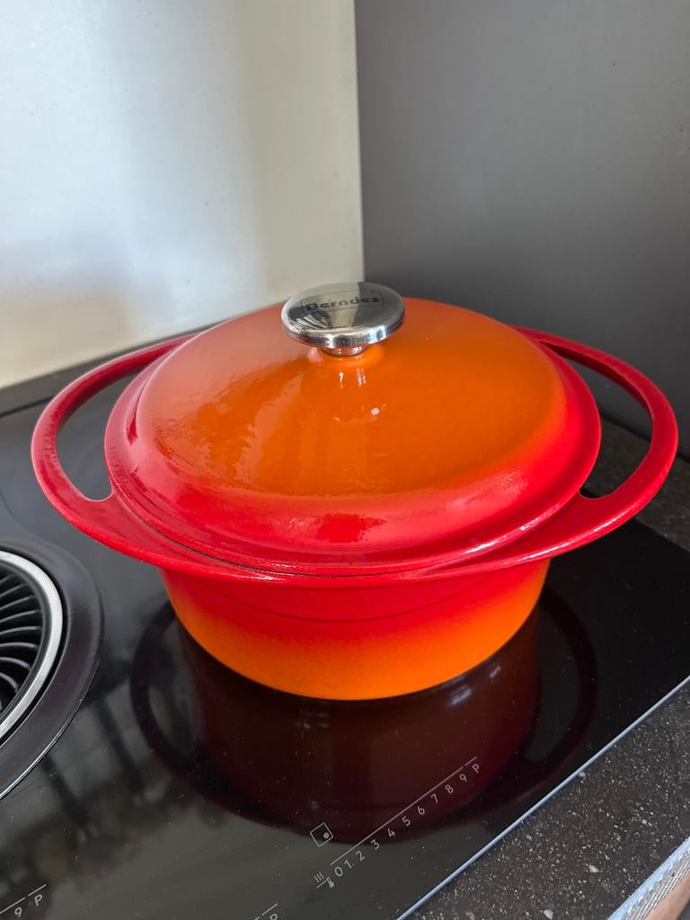 Berndes Gietijzeren Braadpan - Oranje/Rood, Ophalen of Verzenden, Gebruikt, Gietijzer, Koekenpan of Braadpan