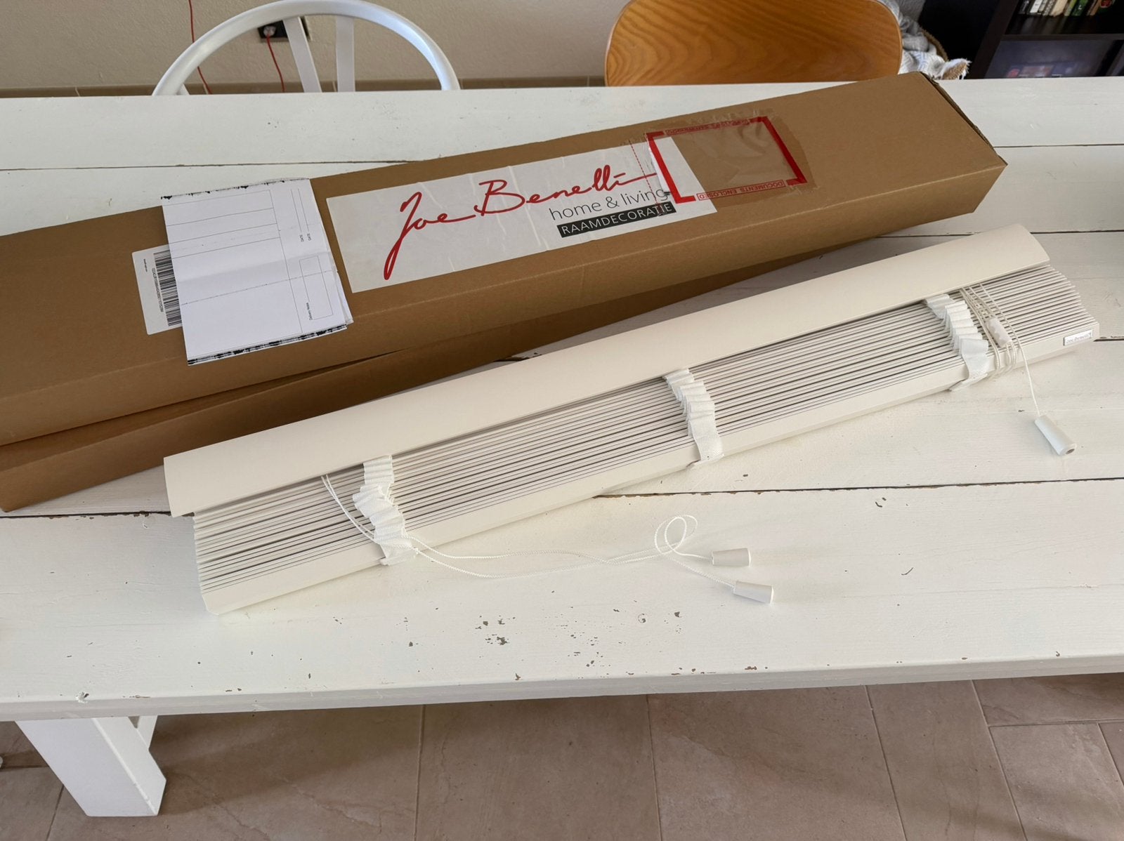 Houten lamellen met ladderband wit nieuw, Huis en Inrichting, Stoffering | Gordijnen en Lamellen, Ophalen, Nieuw, Wit