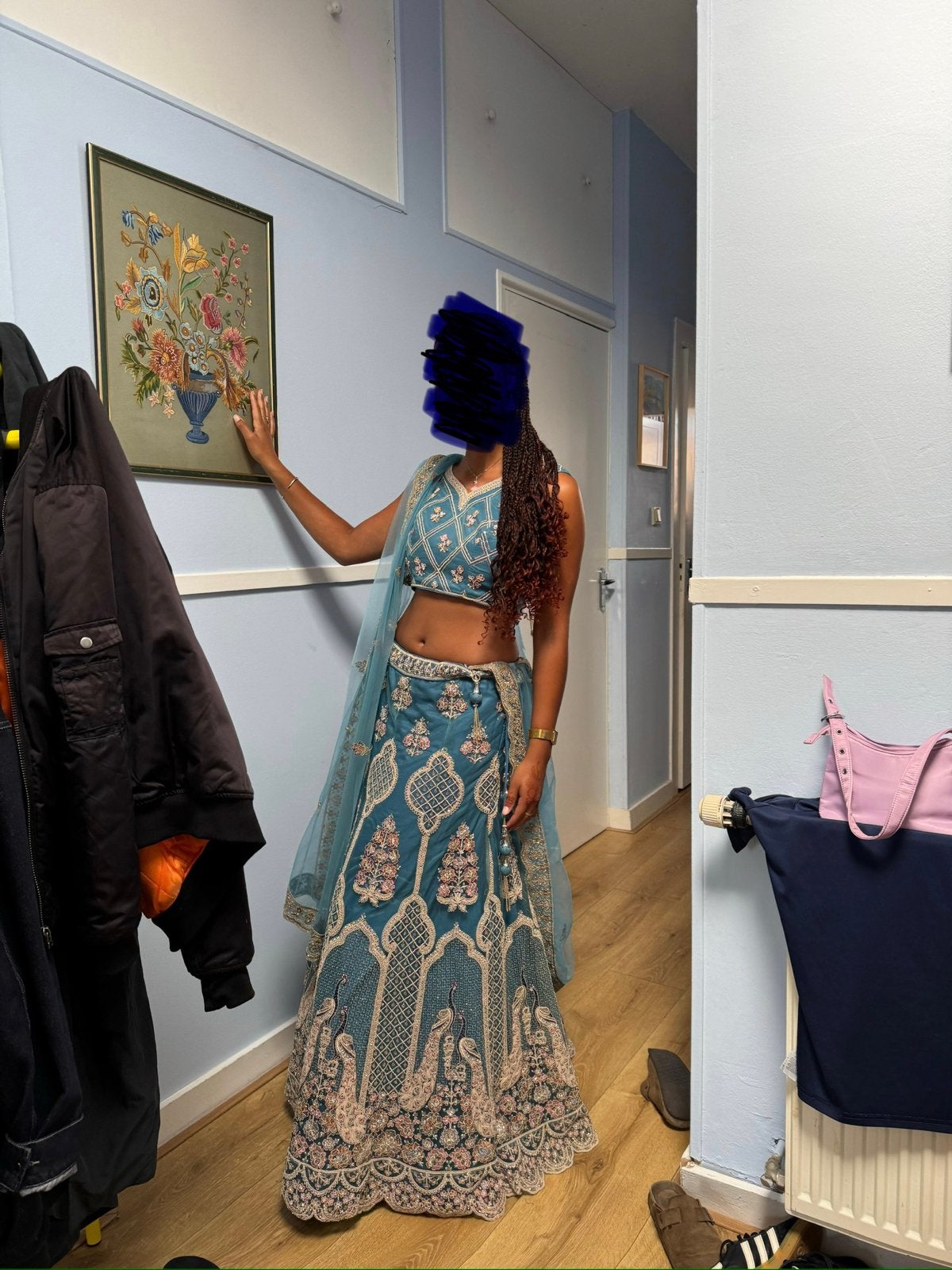 Blauw lehenga – 1x gedragen (als nieuw), Overige typen, Blauw, Nieuw, Ophalen